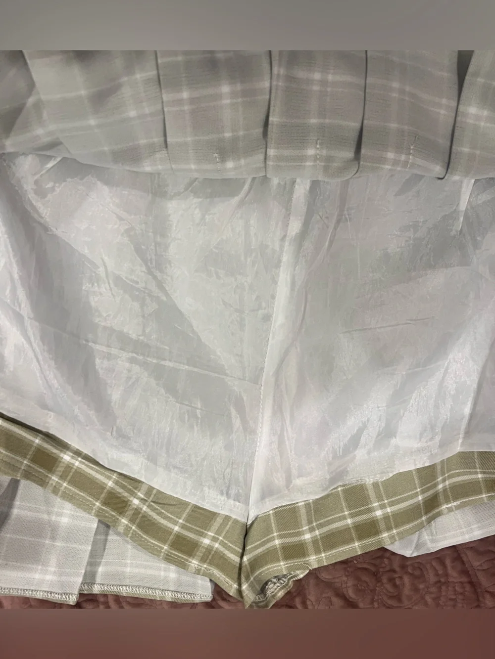 Pleated Mini Skirt in Light Olive Plaid